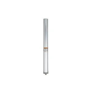 A silver pole with an orange stripe on it.