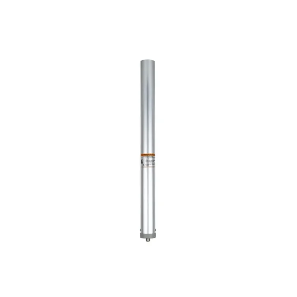 A silver pole with an orange stripe on it.