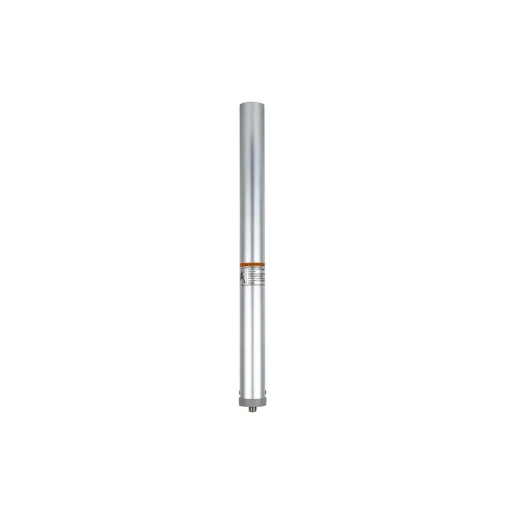 A silver pole with an orange stripe on it.