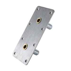 Metal plate with two holes and studs.