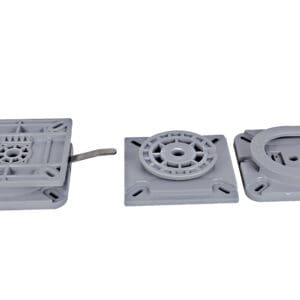Three grey plastic swivel bases.