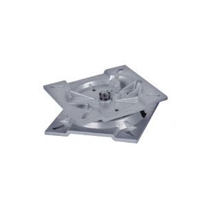 Here's a short alt tag for the image: Silver metal swivel base plate.