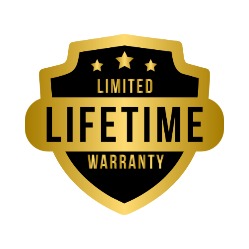 A gold and black badge with the words limited lifetime warranty.