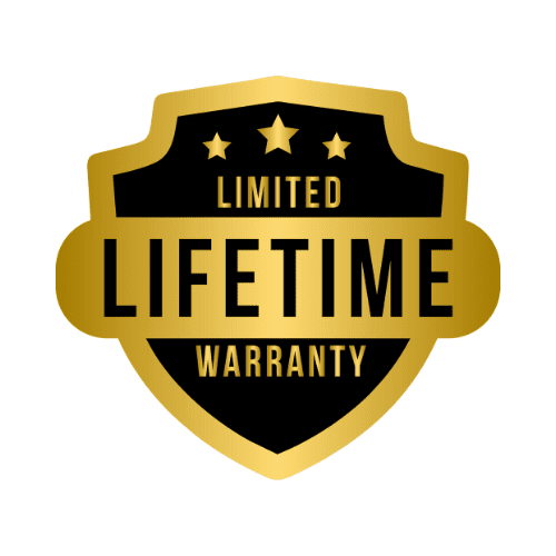 A gold and black sticker with the words limited lifetime warranty.