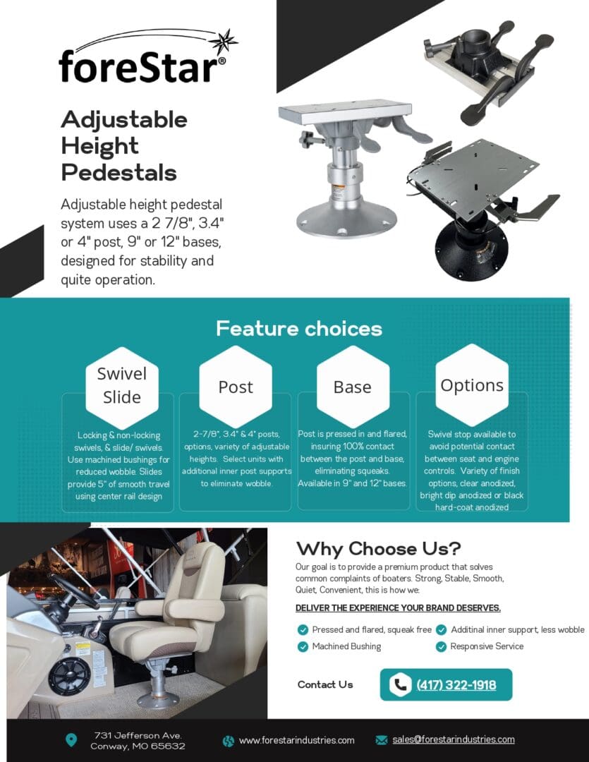 A flyer with different types of adjustable height pedestal.