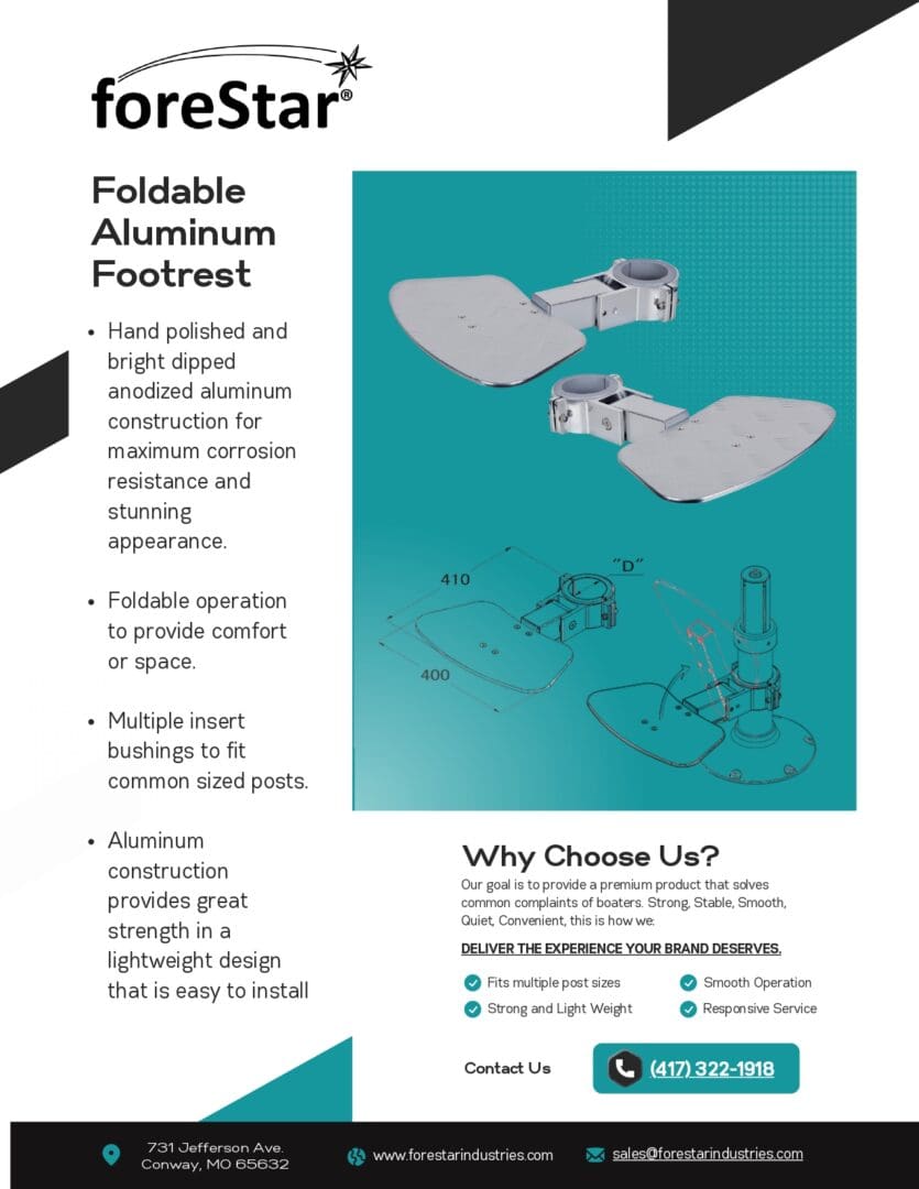 A picture of an infographic about the foldable aluminum footrest.