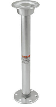 A silver pole with an orange and white sticker on it.