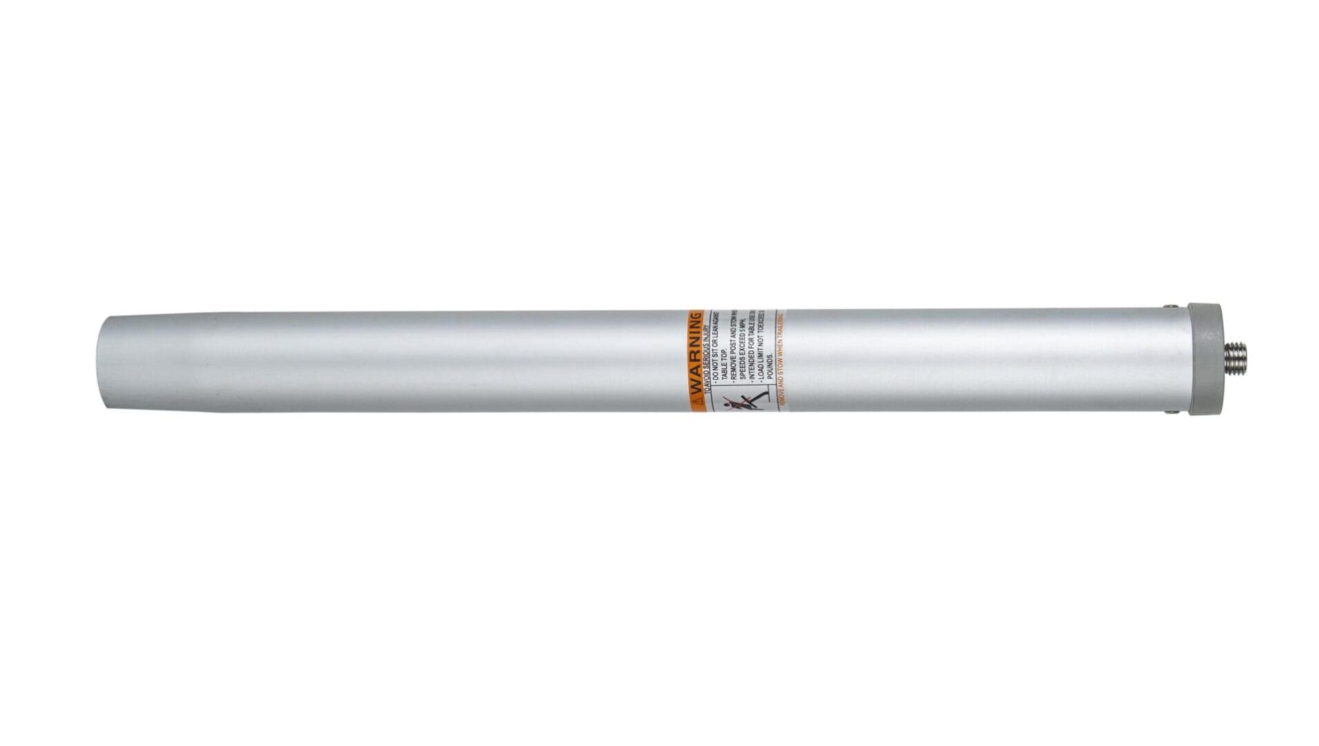 Silver cylindrical metal rod with label.