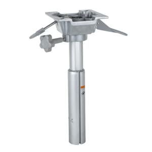 Adjustable metal table leg with mounting bracket.