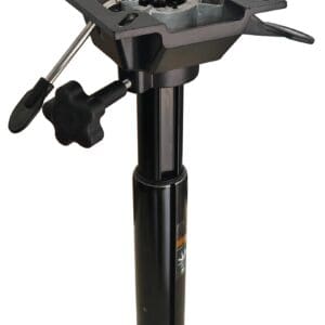 Adjustable black pedestal mount for furniture.