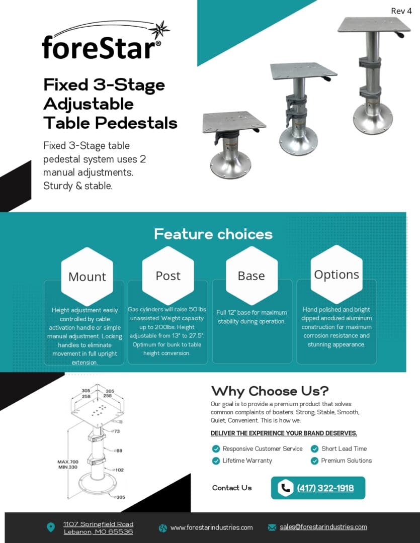 <h3>Fixed 3-Stage Table Pedestals</h3>