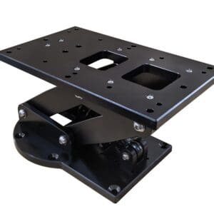 Black mechanical mount with adjustable components.